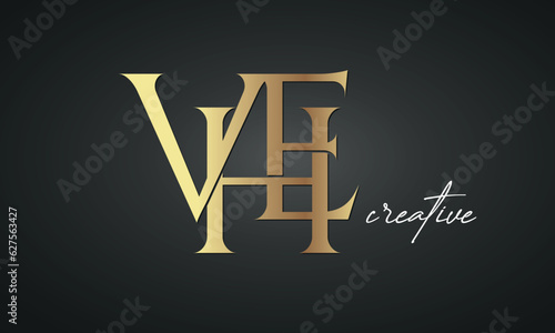 luxury letters VHE golden logo icon premium monogram, creative royal logo design photo