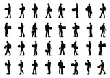silhouette of courier carrying package, various poses