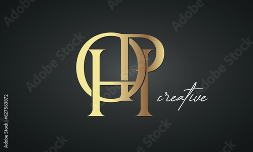 luxury letters OHP golden logo icon premium monogram, creative royal logo design photo