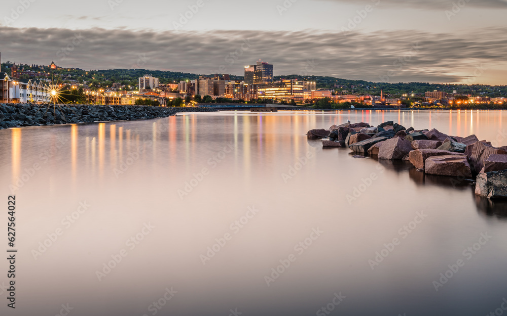 The skyline of Duluth, Minnesota, viewed from Duluth Harbor.