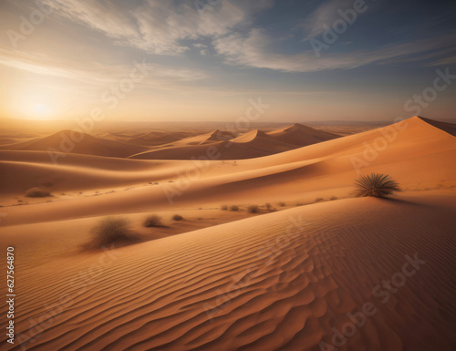 Golden sand dunes in the desert, beautiful landscape
