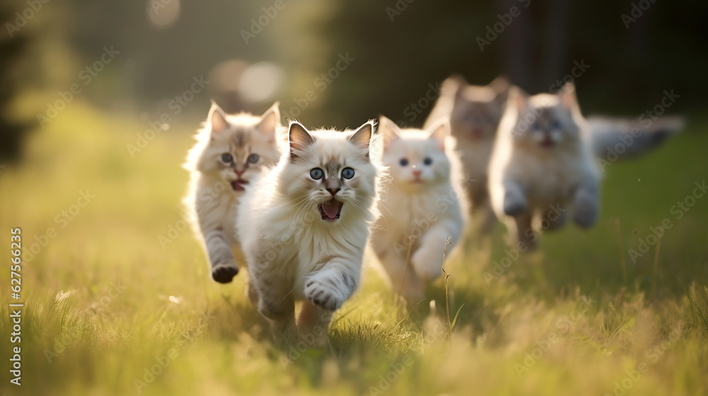 Cute funny cat group running and playing.,generative AI