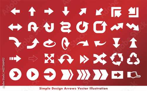 シンプルでクールな矢印・方向指示記号のアローベクターアイコンイメージセット_白と赤グラデーション・ビジネス