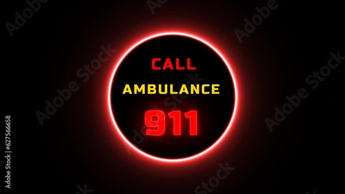 Calling Emergency ambulance call Services, Glowing neon line Telephone with emergency call 911 icon isolated on black background. Police, ambulance, call, phone. motion graphic animation.