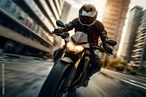 Fotografia A man wearing a helmet and riding a motorcycle