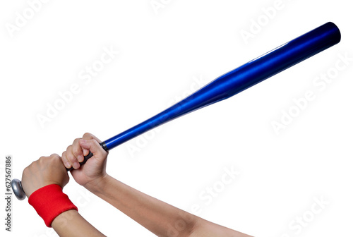 Fotografie Woman hand holding Baseball bat isolated on a white background With clipping path
