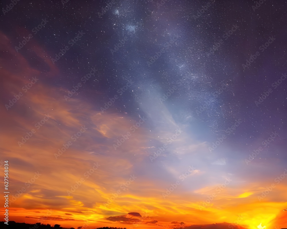 Amazing panoramic sunrise or sunset sky with colorful clouds. Generative AI