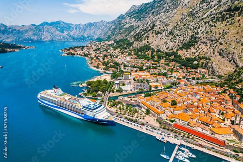 Kotor, Montenegro. Bay of Kotor bay is one of the most beautiful places on Adriatic Sea, it boasts the preserved Venetian fortress, old tiny villages, medieval towns photo