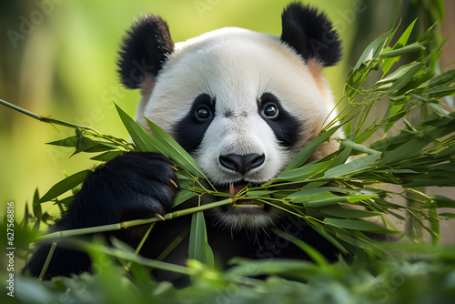 Fotografia A panda chewing on bamboo