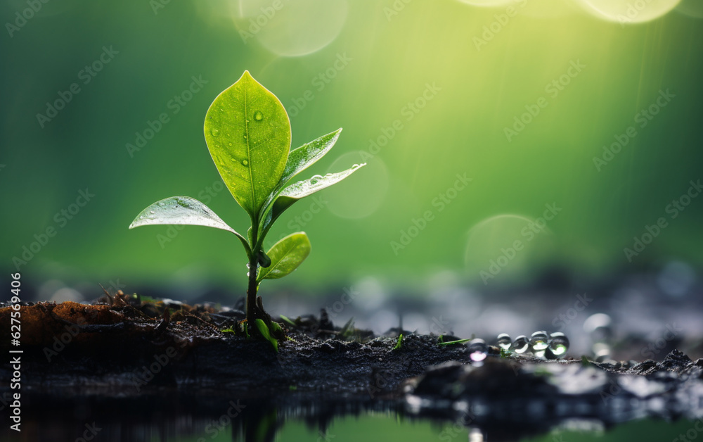 New life sprouts from green seedling in nature New life sprouts from green seedling in nature