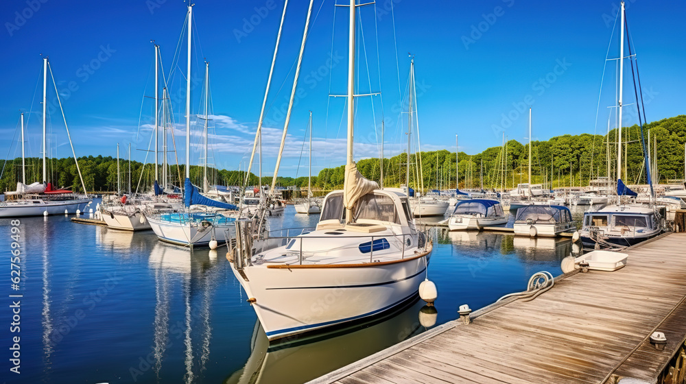 Naklejka premium Baltic sea marina with yachts in the summer. Generative Ai