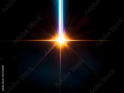 lens flare and rays of light isolated on black background. Generative AI