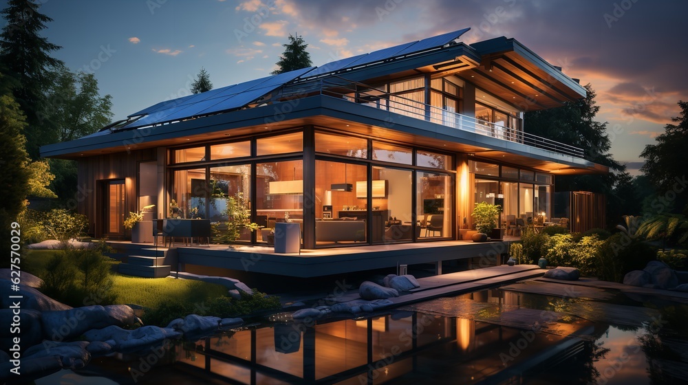 Obraz premium panels on the roof of a house. Generative AI