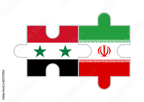 puzzle pieces of syria and iran flags. vector illustration isolated on white background