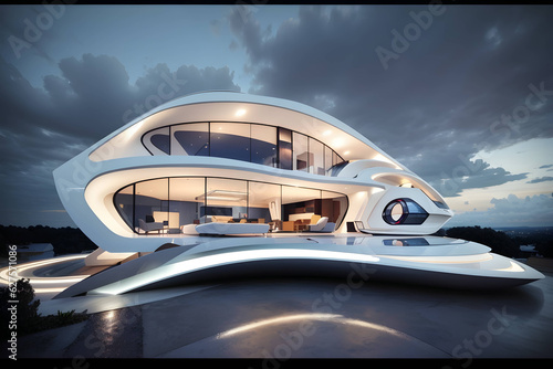 Futuristic Home or House 3d illustrations AI Generate