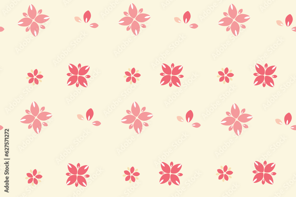 Vector pink flowers seamless pattern on light pink background