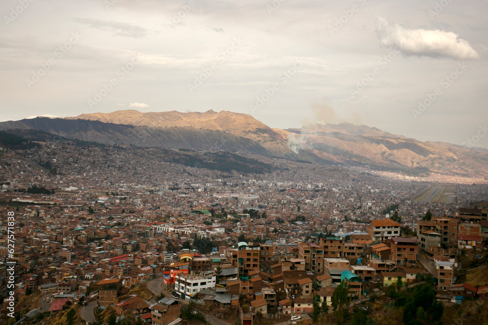 Panoramic view of the city of Cusco, city of the Andes in Peru.