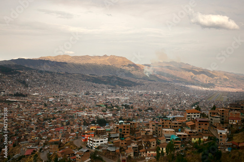 Panoramic view of the city of Cusco, city of the Andes in Peru.