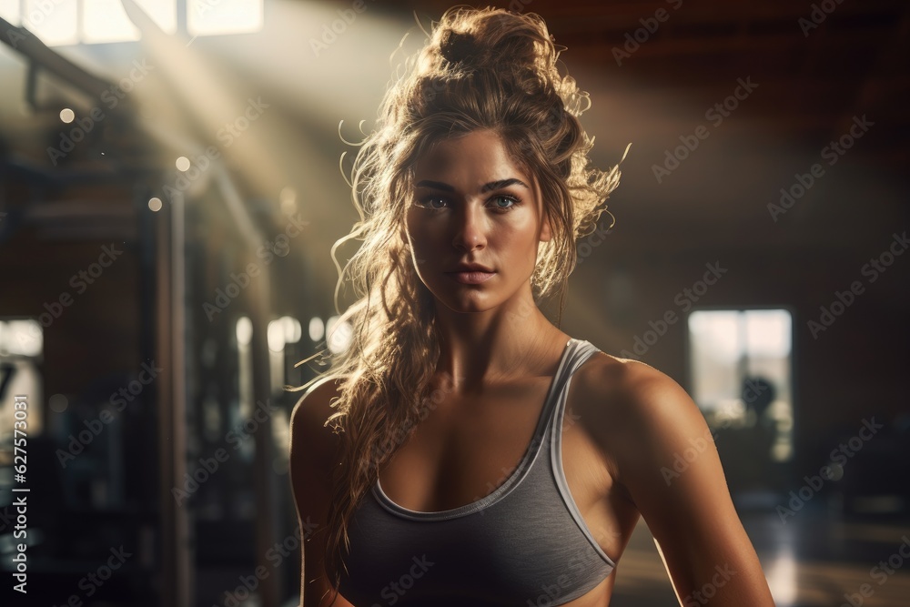 Portrait of beautiful woman working out at gym, running on treadmill and doing fitness exercises. healthy concept.