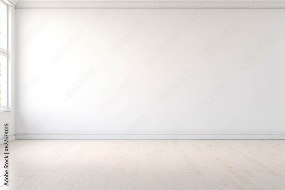 Minimal interior empty room with blank wall and floor with natural sun light cast shadow of window, cozy tone style background, copy space for mock-up, with Generative Ai. Minimal interior empty room with blank wall and floor with natural sun light cast shadow of window, cozy tone style background, copy space for mock-up, with Generative Ai.