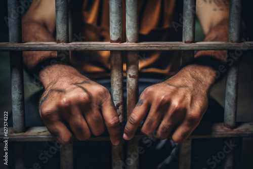 Man behind prison bars Fototapeta