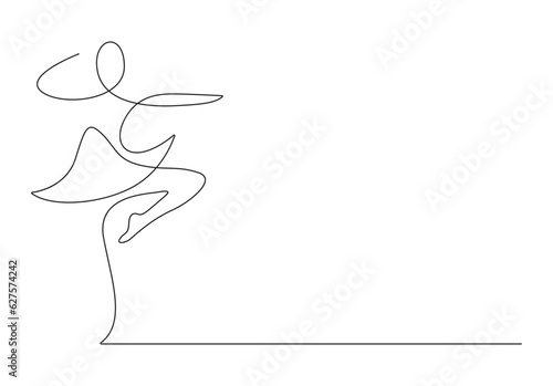 Fotomurale One single line drawing sexy woman ballerina a pretty ballet dancer show dance motion isolated on white background vector illustration