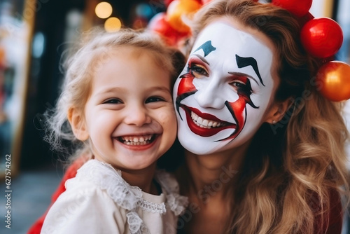 Loving mom and daughter preparing for Halloween party. Mother Daughter Halloween. © Anoo