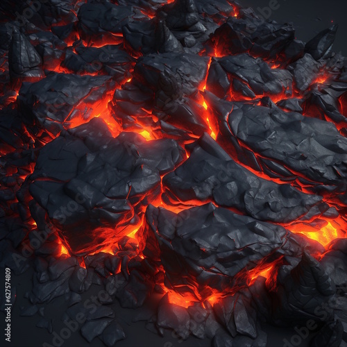 Glowing Lava Cracks on Dark Shiny Rocks, Unique Texture Tile with Mesmerizing Visuals. Generative AI