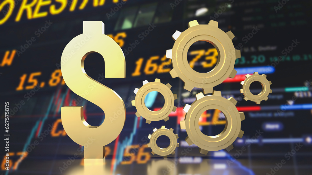 The Dollar symbol and Gears for Business concept 3d rendering The Dollar symbol and Gears for Business concept 3d rendering