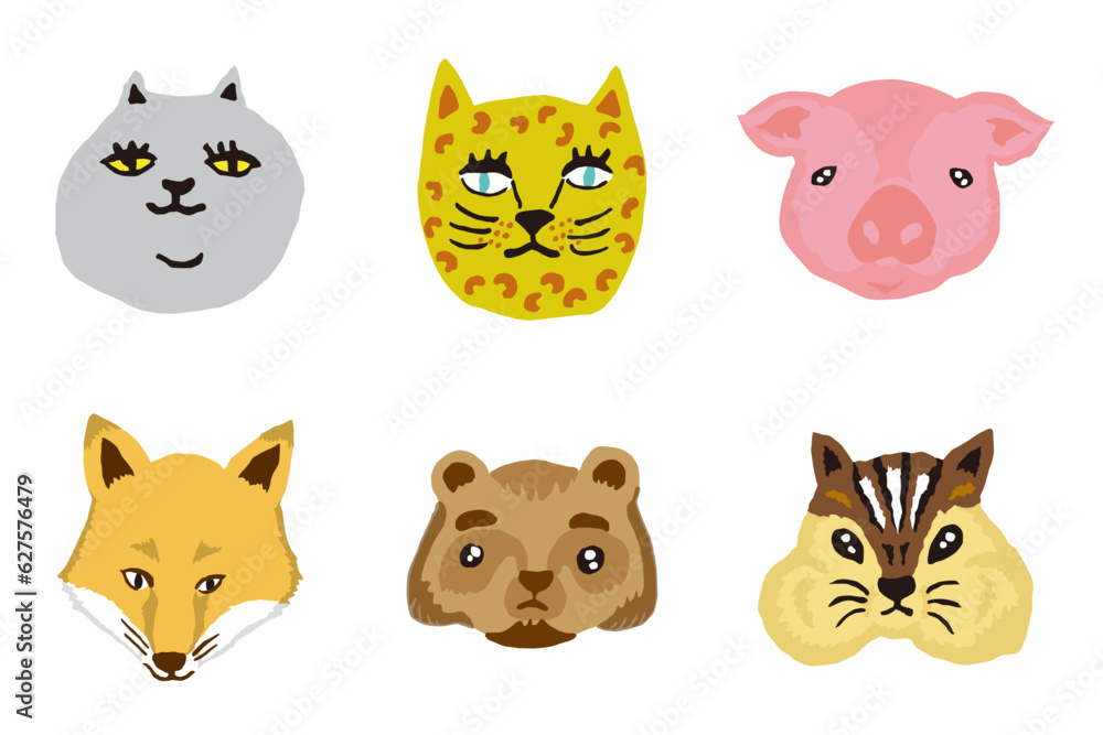 Obraz premium かわいい動物の顔のイラスト集