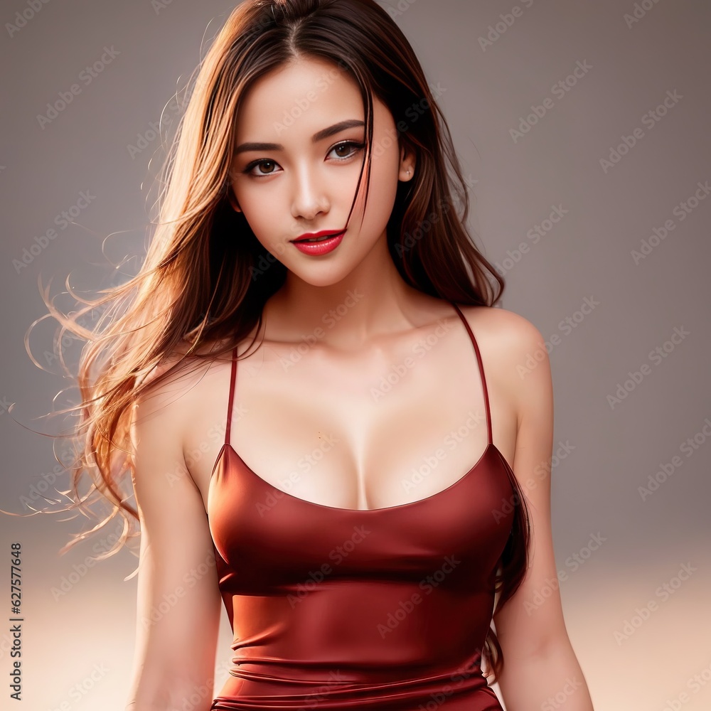 portrait of a woman in red dress made with generative ai portrait of a woman in red dress made with generative ai