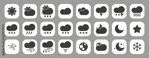 Set of 24 weather icons. Can be used for apps, stickers. Vector and PNG on transparent background.