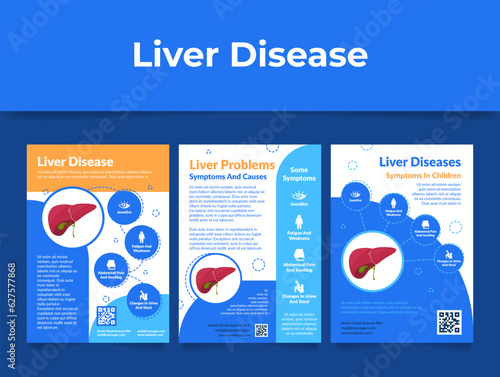 Liver disease problem symptom and causes educational infographic poster set vector illustration