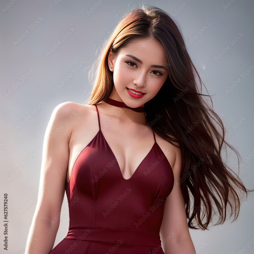 portrait of a woman made with generative ai in red dress portrait of a woman made with generative ai in red dress