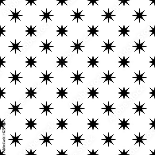 Abstract seamless pattern  minimalistic background of horizontal and vertical rows of black octagonal stars. Print for textiles  wrapping paper