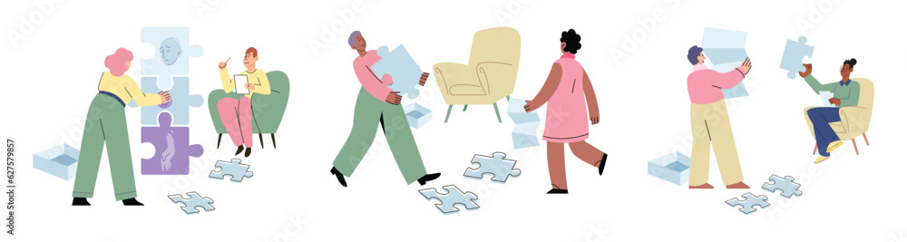 Psychiatrist consultation. People at psychotherapy, psychology sessions set game. Addiction treatment concept. Sad woman talks during a mental therapy session with her psychotherapist or psychologist