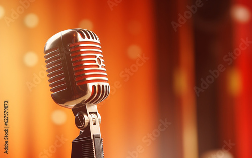  Side view of a radio microphone with studio background blur 