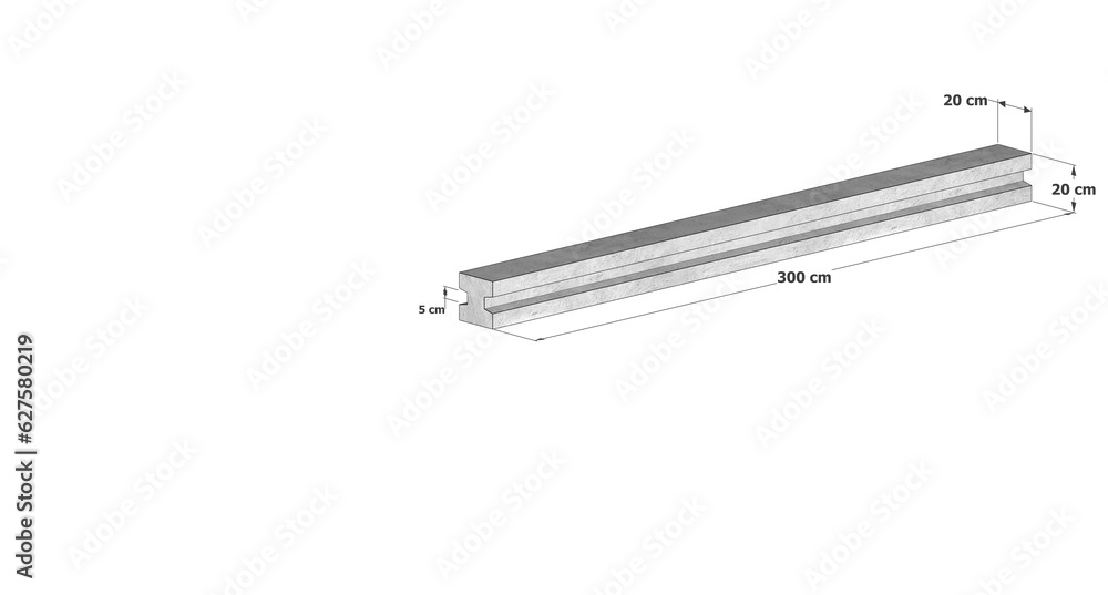 Precast Concrete Posts 20x20x300 3D Illustration with Measurements in Centimeter Precast Concrete Posts 20x20x300 3D Illustration with Measurements in Centimeter