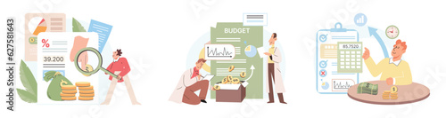 People analysis budget. Calculate financial plan of save income and expense management. Budget planning. People analyzing personal or corporate budget. Budget planning and management concept