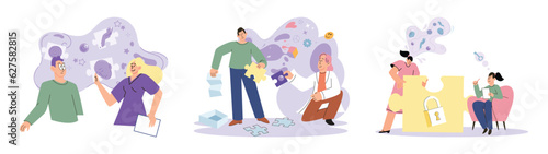 Psychotherapy session with cognitive analysis. Mental health, psychology concept. Mental health improvement, treatment for anxiety neurosis, mental equilibrium. Mental therapy sessions for open mind