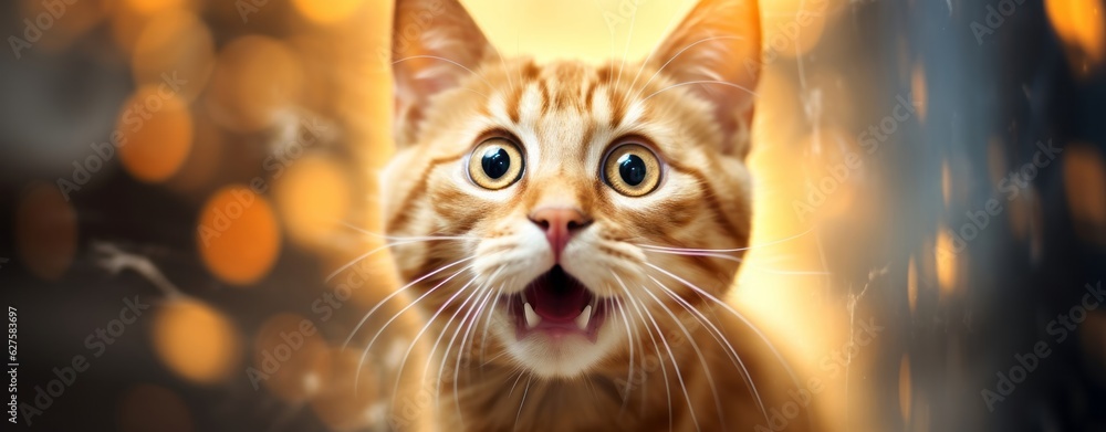 Bengal Kitten or Cat on Yellow Background, Energetic Expressions and Big Mouth Captured with Photo Realistic Techniques, generative ai Bengal Kitten or Cat on Yellow Background, Energetic Expressions and Big Mouth Captured with Photo Realistic Techniques, generative ai