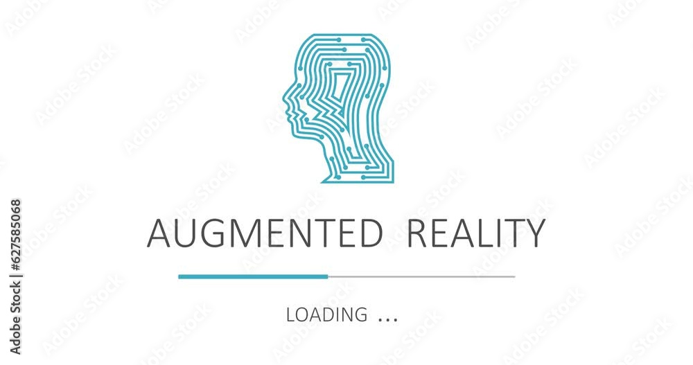 Industrial 4.0 . Augmented reality concept. Progress or loading bar with robotic human head icon Industrial 4.0 . Augmented reality concept. Progress or loading bar with robotic human head icon