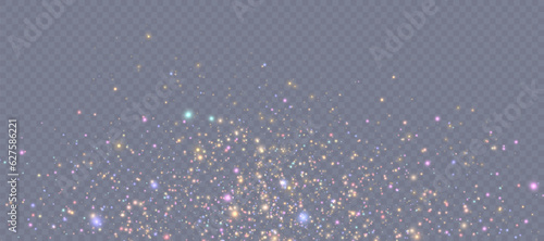 Bokeh light effect with lots of shiny shimmering particles isolated on transparent background. Glitter. Vector star cloud with dust.