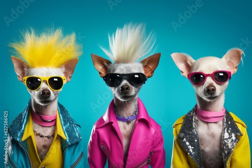Cute Dog Photos Against a Colorful Background, Showcasing Expressive Faces and Emotional Expressions in a Low-Angle Shot, generative ai