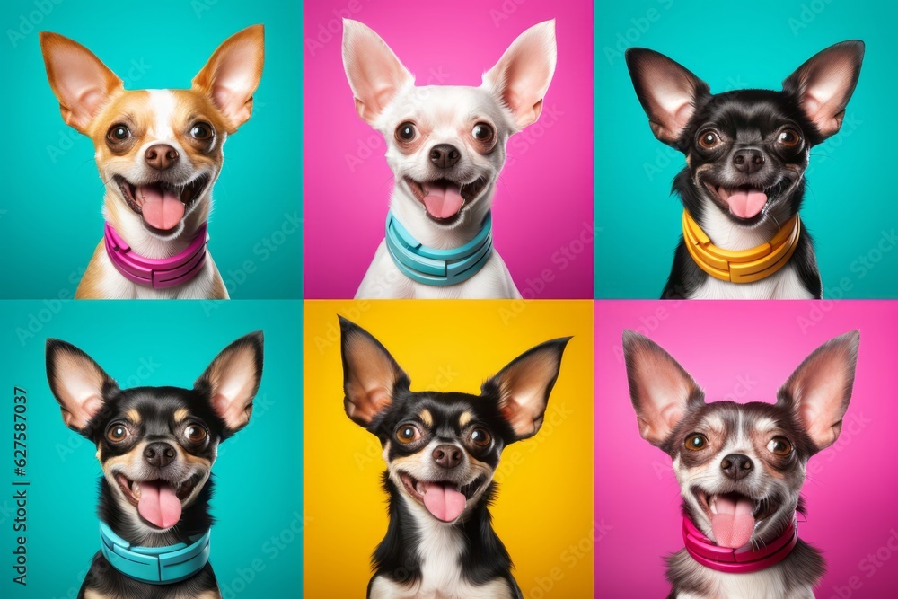 Cute Dog Photos Against a Colorful Background, Showcasing Expressive Faces and Emotional Expressions in a Low-Angle Shot, generative ai Cute Dog Photos Against a Colorful Background, Showcasing Expressive Faces and Emotional Expressions in a Low-Angle Shot, generative ai