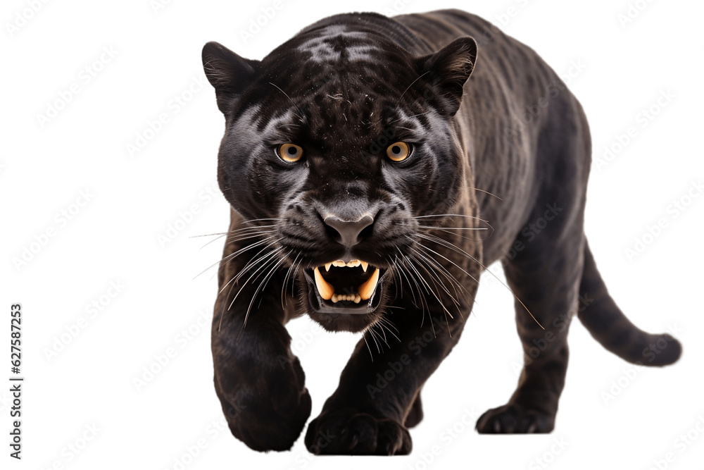 Isolated on Transparent Background Black Leopard. Generative AI