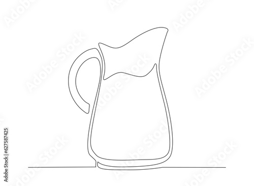 Water pitcher one line vector. Continuous one line drawing of pitcher drink. Editable stroke.