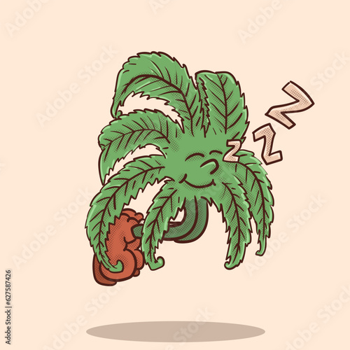 funky face weed sleeping while flying retro mascot. cannabis vintage style mascot vector illutration