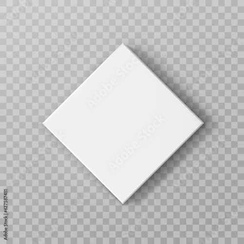 Box mock up top view with shadow isolated on transparent background. White 3d closed container package template. Vector blank picture canvas or banner on wall