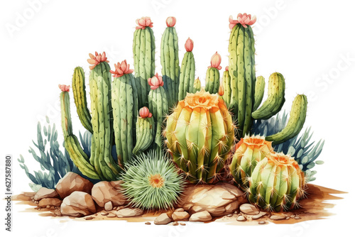 Isolated on Transparent Background Watercolor Style Cactus. Generative AI